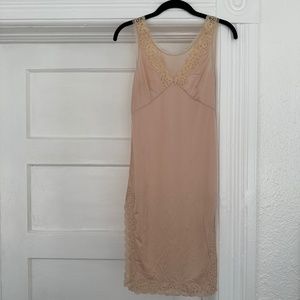 vintage sheer nude lace trimmed slip dress